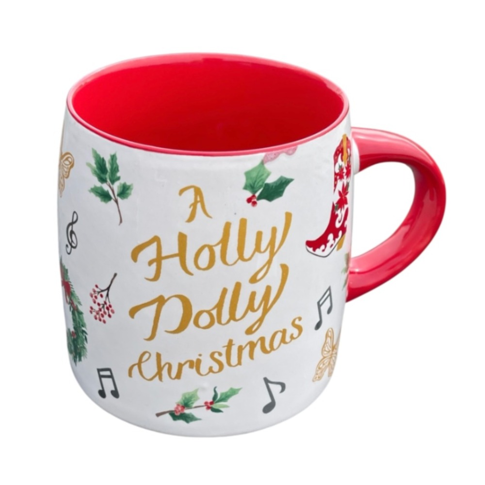 Holly Dolly Christmas Coffee Mug Red‎ Holiday Stoneware Dolly Parton Boots 16 Oz